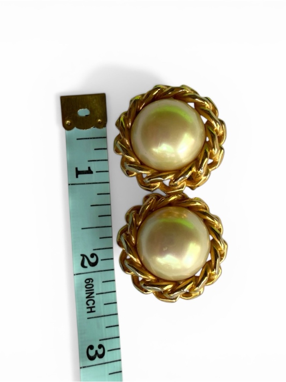 Vintage Christian Dior Pearl Clip-On Earrings Gold Rope Signed Designer - Picture 6 of 6
